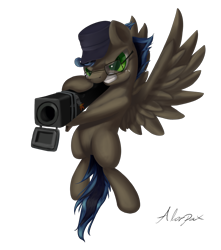Size: 1873x2123 | Tagged: safe, artist:alorpax, oc, oc only, pegasus, pony, glasses, male, rocket launcher, simple background, solo, stallion, transparent background, weapon
