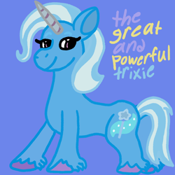 Size: 1000x1000 | Tagged: safe, artist:mintwhistle, trixie, pony, unicorn, g4, g5, butt, colored hooves, concave belly, dock, female, g4 to g5, generation leap, great and powerful, looking back, mare, medibang paint, plot, purple background, simple background, smiling, smug, solo, style emulation, tail, the great and powerful ass, trixie day, unshorn fetlocks