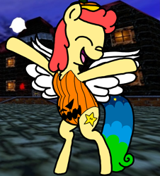 Size: 3023x3351 | Tagged: safe, artist:professorventurer, oc, oc:power star, ghost, pegasus, pony, undead, big boo's haunt, bipedal, boo (super mario), chest fluff, chubby, clothes, costume, cute, female, halloween, happy, high res, holiday, jack-o-lantern, leotard, mare, ocbetes, open mouth, open smile, pumpkin, rule 85, smiling, super mario 64, super mario bros.