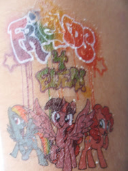 Size: 828x1104 | Tagged: safe, artist:humanmuck, pinkie pie, rainbow dash, twilight sparkle, alicorn, pony, g4, deviantart watermark, obtrusive watermark, tattoo, twilight sparkle (alicorn), watermark