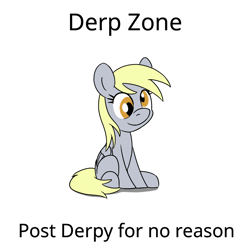 Size: 900x900 | Tagged: safe, artist:unitxxvii, derpy hooves, pegasus, pony, g4, female, mare, simple background, sitting, smiling, solo, text, white background