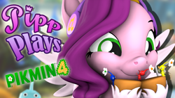 Size: 1920x1080 | Tagged: safe, artist:pika-robo, pipp petals, pegasus, pikmin, pony, series:pipp plays, g4, g5, 3d, adorapipp, cute, fake thumbnail, female, g5 to g4, gamer pipp, gaming headset, generation leap, headset, let's play, mare, pikmin (series), pikmin 4, source filmmaker, spread wings, video game, wings, youtube thumbnail