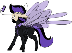 Size: 2786x2057 | Tagged: safe, artist:brainiac, oc, oc only, oc:shotglass, breezie, fallout equestria, breezie oc, catsuit, clothes, evil smile, fallout equestria:all things unequal (pathfinder), female, grin, high res, mare, simple background, smiling, solo, spy, transparent background, tuxedo