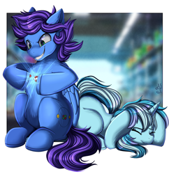 Size: 3450x3559 | Tagged: safe, artist:pridark, oc, oc only, oc:frosty illusion, oc:nova twinkle, pegasus, pony, unicorn, duo, high res, horn, nuclear fusion, pegasus oc, unicorn oc