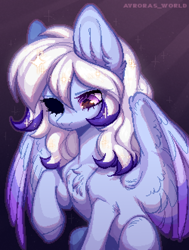 Size: 1250x1650 | Tagged: safe, artist:avroras_world, oc, oc only, pegasus, pony, black sclera, chest fluff, female, mare, pixel art, solo, sparkles, spread wings, wings