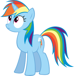 Size: 6000x6178 | Tagged: safe, artist:sapoltop, rainbow dash, pony, unicorn, g4, backwards cutie mark, female, horn, mare, race swap, simple background, solo, tail, transparent background, unicorn rainbow dash, vector