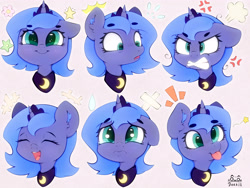 Size: 4000x3000 | Tagged: safe, artist:zokkili, princess luna, alicorn, pony, g4, angry, beanbrows, cross-popping veins, cute, ear fluff, emanata, eyebrows, eyebrows visible through hair, eyes closed, facial expressions, female, filly, filly luna, gritted teeth, happy, high res, horn, lunabetes, open mouth, open smile, sad, signature, silly, smiling, solo, teeth, tongue out, woona, younger