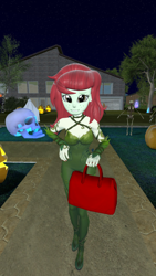 Size: 1080x1920 | Tagged: safe, artist:oatmeal!, wallflower blush, ghost, human, undead, equestria girls, g4, 3d, accessory swap, bag, bone, candy bag, clothes, concerned, costume, dc comics, decoration, embarrassed, gmod, hair dye, halloween, halloween costume, hand on hip, holiday, looking at you, night, poison ivy, pumpkin, skeleton, skull, solo, standing, trick or treat