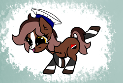 Size: 1678x1142 | Tagged: safe, artist:scandianon, pony, g4, coat markings, dock, facial markings, female, filly, flag, foal, happy, hat, hooves, nation ponies, open mouth, open smile, ponified, running, sealand, smiling, socks (coat markings), solo, tail