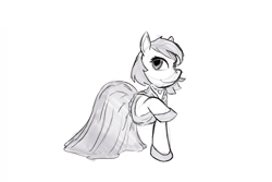 Size: 2351x1567 | Tagged: safe, artist:radde, oc, oc:jc, earth pony, pony, clothes, dress, earth pony oc, monochrome, sketch, solo