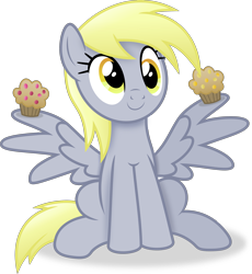 Size: 2927x3186 | Tagged: safe, artist:anime-equestria, derpy hooves, pegasus, pony, g4, female, food, high res, mare, muffin, simple background, sitting, smiling, solo, spread wings, transparent background, vector, wings