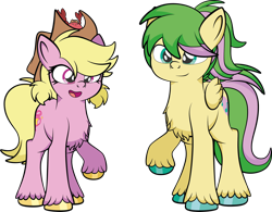 Size: 1920x1501 | Tagged: safe, artist:alexdti, oc, oc only, oc:harmonic tune, oc:harmony star, crab, earth pony, pegasus, pony, chest fluff, duo, female, harmonycon, hat, mare, simple background, transparent background