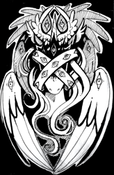 Size: 707x1079 | Tagged: safe, artist:melodylibris, alicorn, angel, pony, biblically accurate angels, black and white, bust, grayscale, monochrome, solo