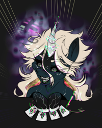 Size: 4000x5000 | Tagged: safe, artist:roxymadn3ss, oc, pony, unicorn, card, dark energy, nightmare form, ponysona, solo, villainsona