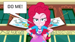 Size: 1195x669 | Tagged: safe, editor:earwaxkid, pinkie pie, equestria girls, g4, do me, palindrome get, smiling, speech bubble