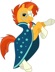 Size: 1375x1808 | Tagged: safe, artist:lightningbolt, derpibooru exclusive, sunburst, pony, unicorn, mlp fim's thirteenth anniversary, g2, g4, .svg available, blaze (coat marking), cloak, clothes, coat markings, facial hair, facial markings, g4 to g2, generation leap, glasses, horn, horses doing horse things, looking at you, male, messy mane, messy tail, open mouth, ponified, rampant, rearing, simple background, socks (coat markings), solo, stallion, sunburst's cloak, sunburst's glasses, svg, tail, transparent background, unshorn fetlocks, vector