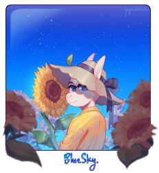 Size: 1822x1968 | Tagged: safe, artist:yuyusunshine, oc, oc only, anthro, flower, hat, solo, sunflower