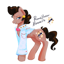 Size: 3600x3600 | Tagged: safe, artist:fhroggy, oc, oc only, oc:peanut butter banana pie, earth pony, pony, clothes, ear piercing, earring, elvis presley, high res, jacket, jewelry, lidded eyes, looking at you, male, name, offspring, parent:cheese sandwich, parent:pinkie pie, parents:cheesepie, piercing, simple background, solo, stallion, transparent background