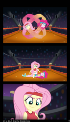 Size: 6000x10511 | Tagged: safe, artist:n0kkun, artist:nok_2, fluttershy, pinkie pie, human, comic:fry cook games, equestria girls, g4, comic, commission, converse, female, fight, reference, shoes, show accurate, spongebob reference, spongebob squarepants, sports, vector, wrestling