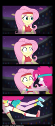 Size: 6000x13777 | Tagged: safe, artist:n0kkun, artist:nok_2, fluttershy, pinkie pie, human, comic:fry cook games, equestria girls, g4, belly button, comic, commission, converse, female, fight, night, rage, scared, shoes, show accurate, spongebob squarepants, tackle, vector