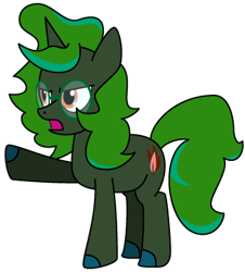 Size: 330x365 | Tagged: safe, artist:j-yoshi64, oc, oc only, oc:aramau, pony, unicorn, analysis bronies, comic, dialogue, evil counterpart, female, glasses, green coat, green mane, human in equestria, levitation, magic, mare, palette swap, recolor, simple background, solo, telekinesis, transparent background