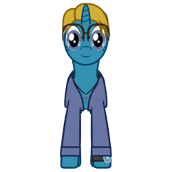 Size: 540x540 | Tagged: safe, artist:j-yoshi64, oc, oc only, oc:j-pony64, human, pony, unicorn, blonde hair, blue coat, clothes, cross, cross necklace, denim, denim jacket, front view, glasses, hood, human in equestria, jacket, jewelry, long sleeves, male, necklace, ponified, self insert, show accurate, simple background, solo, stallion, transparent background, vector, watch, wristwatch