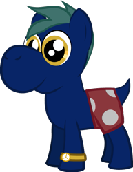 Size: 493x640 | Tagged: safe, artist:j-yoshi64, oc, oc only, oc:siph, earth pony, hybrid, pony, yoshi, blue coat, clothes, colt, foal, golden eyes, green mane, male, polka dots, ponified, reference to another series, shorts, show accurate, simple background, solo, three quarter view, transparent background, watch, wristwatch