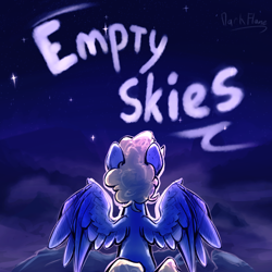 Size: 6000x6000 | Tagged: safe, artist:darkflame75, oc, oc only, oc:synthis, pegasus, pony, absurd resolution, album cover, commission, moonlight, night, rear view, sitting, solo, spread wings, wings