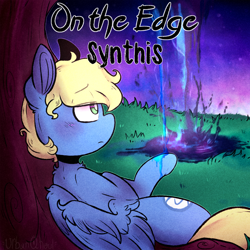 Size: 1400x1400 | Tagged: safe, artist:urbanqhoul, oc, oc only, oc:synthis, pegasus, pony, lying down, oil, on back, solo, song cover, tree, unamused