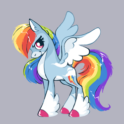 Size: 2500x2500 | Tagged: safe, artist:buttersflutterscotch, rainbow dash, pegasus, pony, g4, colored hooves, countershading, feathered fetlocks, gray background, high res, simple background, smiling, smirk, solo