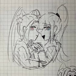 Size: 2232x2232 | Tagged: safe, artist:yue., aria blaze, sonata dusk, equestria girls, g4, female, graph paper, high res, lesbian, ship:arisona, shipping, the dazzlings, traditional art