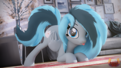 Size: 3840x2160 | Tagged: safe, artist:loveslove, oc, oc only, oc:luny, pegasus, pony, 3d, blurry background, couch, face down ass up, female, folded wings, high res, jack-o challenge, looking at you, mare, meme, pegasus oc, potted plant, smiling, smiling at you, solo, tail, tongue out, wings