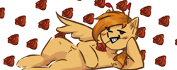Size: 1650x653 | Tagged: safe, artist:ju4111a, oc, oc only, oc:svatya, pegasus, pony, flower, looking at you, lying, lying down, pegasus oc, pegasus wings, romantic, rose, smiling, smiling at you, teeth, wings