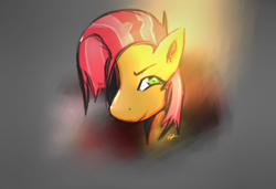 Size: 2000x1368 | Tagged: safe, artist:taps, babs seed, pony, g4, bust, female, narrowed eyes, portrait, smiling, solo