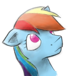 Size: 720x759 | Tagged: safe, artist:taps, rainbow dash, pegasus, pony, g4, bust, female, floppy ears, looking up, mare, no pupils, portrait, simple background, solo, white background