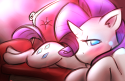 Size: 3000x1941 | Tagged: safe, artist:taps, rarity, pony, unicorn, g4, blushing, couch, fainting couch, female, high res, lying down, mare, prone, solo, turned head