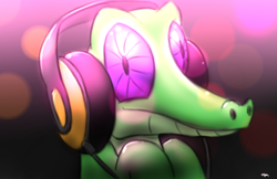 Size: 3000x1941 | Tagged: safe, artist:taps, gummy, alligator, g4, bust, headphones, high res, portrait, solo