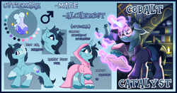 Size: 3150x1650 | Tagged: safe, artist:starcasteclipse, oc, oc only, oc:cobalt catalyst, pony, unicorn, reference sheet