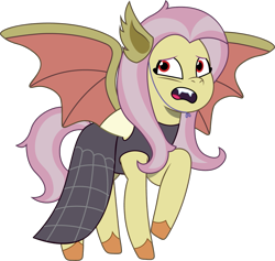 Size: 1159x1099 | Tagged: safe, alternate version, artist:prixy05, fluttershy, pegasus, pony, g4, g5, my little pony: tell your tale, clothes, costume, dress, fake ears, fake fangs, fake flutterbat, flutterbat costume, g4 to g5, generation leap, nightmare night costume, red eyes, simple background, solo, transparent background, vector