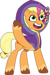 Size: 895x1345 | Tagged: safe, alternate version, artist:prixy05, applejack, earth pony, pony, g4, g5, my little pony: tell your tale, clothes, costume, g4 to g5, generation leap, nightmare night costume, simple background, solo, transparent background, vector