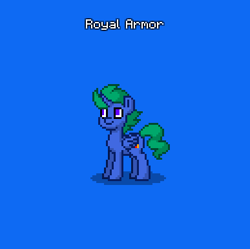 Size: 387x385 | Tagged: safe, oc, oc only, oc:royal armor, alicorn, pony, pony town, alicorn oc, blue background, blue eyes, blue fur, blue skin, do not steal, green mane, green tail, horn, male, original character do not steal, simple background, stallion, tail, wings