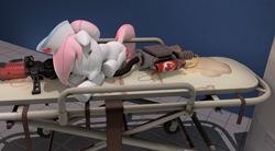 Size: 2279x1261 | Tagged: safe, artist:xafilah, nurse redheart, earth pony, pony, g4, 3d, female, gmod, mare, medigun, sleeping, solo, stretcher