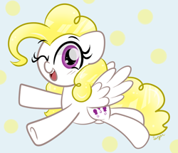 Size: 888x762 | Tagged: safe, artist:sugarcloud12, surprise, pegasus, pony, g1, g4, adoraprise, cute, female, flying, g1 to g4, generation leap, mare, one eye closed, open mouth, open smile, smiling, solo, spread wings, surprise being surprise, surprise can fly, wings, wink
