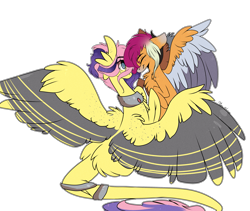 Size: 3893x3292 | Tagged: safe, artist:krissstudios, fluttershy, scootaloo, pegasus, pony, g4, alternate hairstyle, augmented, augmented tail, colored wings, high res, multicolored wings, older, simple background, tail, transparent background, wings
