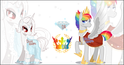 Size: 3800x1984 | Tagged: safe, artist:dixieadopts, oc, oc only, oc:pristine, oc:rainbow charm, alicorn, pony, unicorn, female, male, mare, stallion