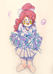Size: 2118x2950 | Tagged: safe, artist:cloverieee, pinkie pie, human, equestria girls, g4, cheerleader, cheerleader outfit, clothes, female, high res, looking at you, open mouth, ponytail, smiling, solo, traditional art