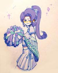 Size: 2166x2708 | Tagged: safe, artist:cloverieee, rarity, human, equestria girls, g4, cheerleader, cheerleader outfit, clothes, female, high res, one eye closed, side view, smiling, solo, traditional art, wink