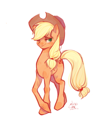 Size: 1329x1561 | Tagged: safe, artist:cloverieee, applejack, earth pony, pony, g4, female, hat, one eye closed, simple background, smiling, solo, white background, wink