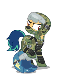 Size: 4000x5000 | Tagged: safe, artist:gypsykumquat, oc, oc only, oc:fiery stamp, earth pony, pony, .svg available, absurd resolution, alternate timeline, alternate universe, apocalypse, armor, clothes, costume, crystal war timeline, earth pony oc, female, halloween, halloween costume, helmet, holiday, inkscape, military, military uniform, show accurate, simple background, solo, svg, teary eyes, transparent background, uniform, vector, war