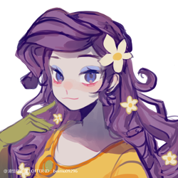 Size: 750x750 | Tagged: safe, artist:beimu09296, rarity, human, equestria girls, g4, cornucopia costumes, flower, flower in hair, simple background, solo, white background